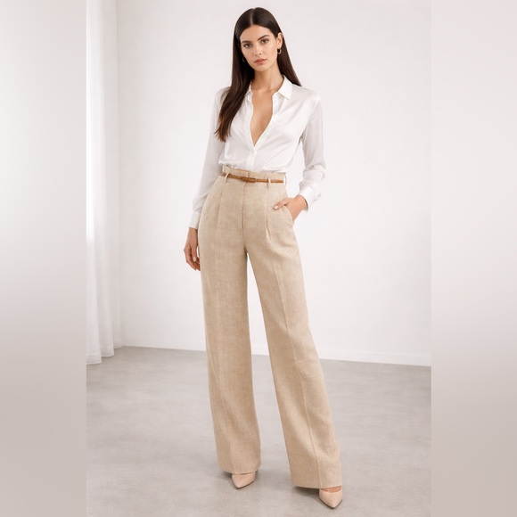 MaxMara Pants - Max Mara NWT Herringbone Linen Trousers – Size IT 38